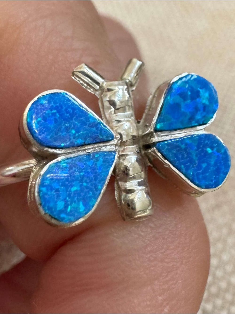 Native American 9.25 Sterling Silver & Blue Opal Butterfly Ring